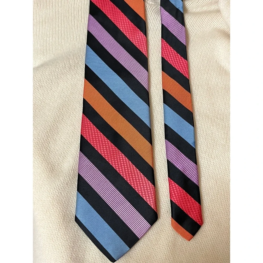 Dion Signature Men's Italian Silk Striped Necktie Black Red‎ Orange Blue Purple